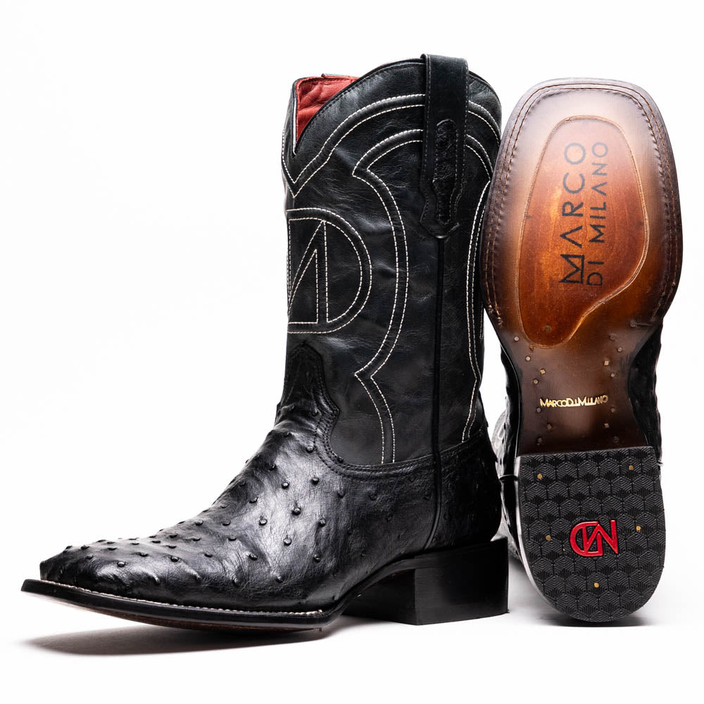 Alabama Black genuine ostrich skin cowboy boots, Western style footwear from the Western Collection
