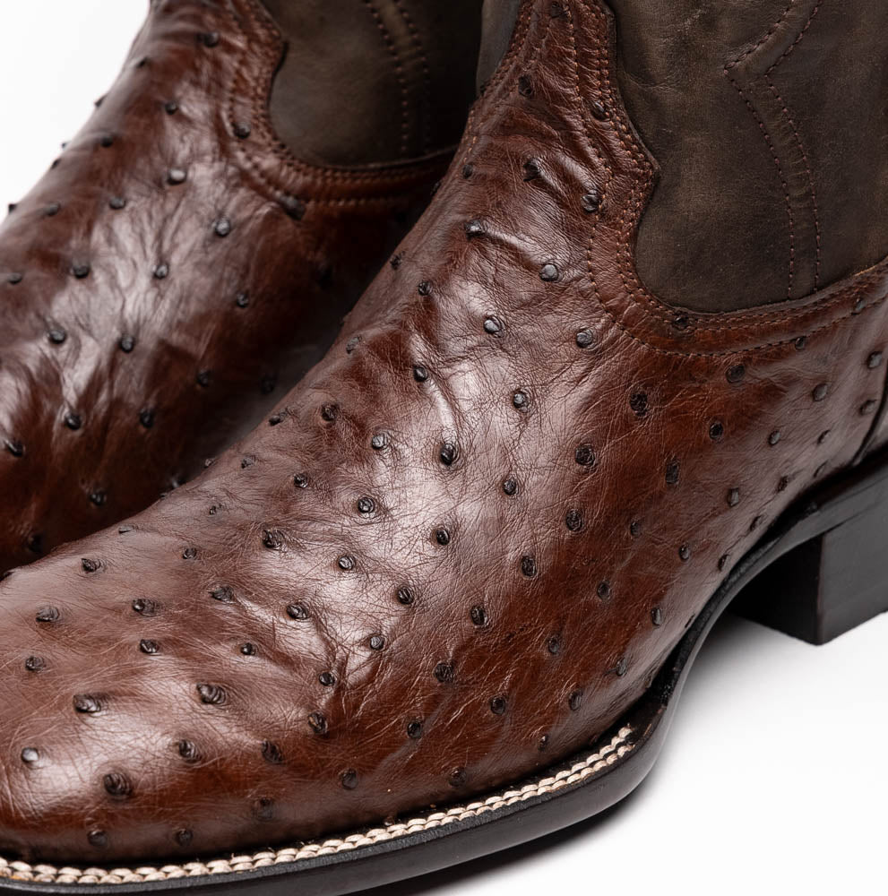 Alabama Kango Tabac genuine ostrich skin cowboy boots, handcrafted for comfort and timeless Western style, pre-order available.