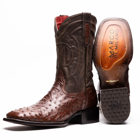 Alabama Kango Tabac genuine ostrich skin cowboy boots, handcrafted with full-grain leather, pre-order now