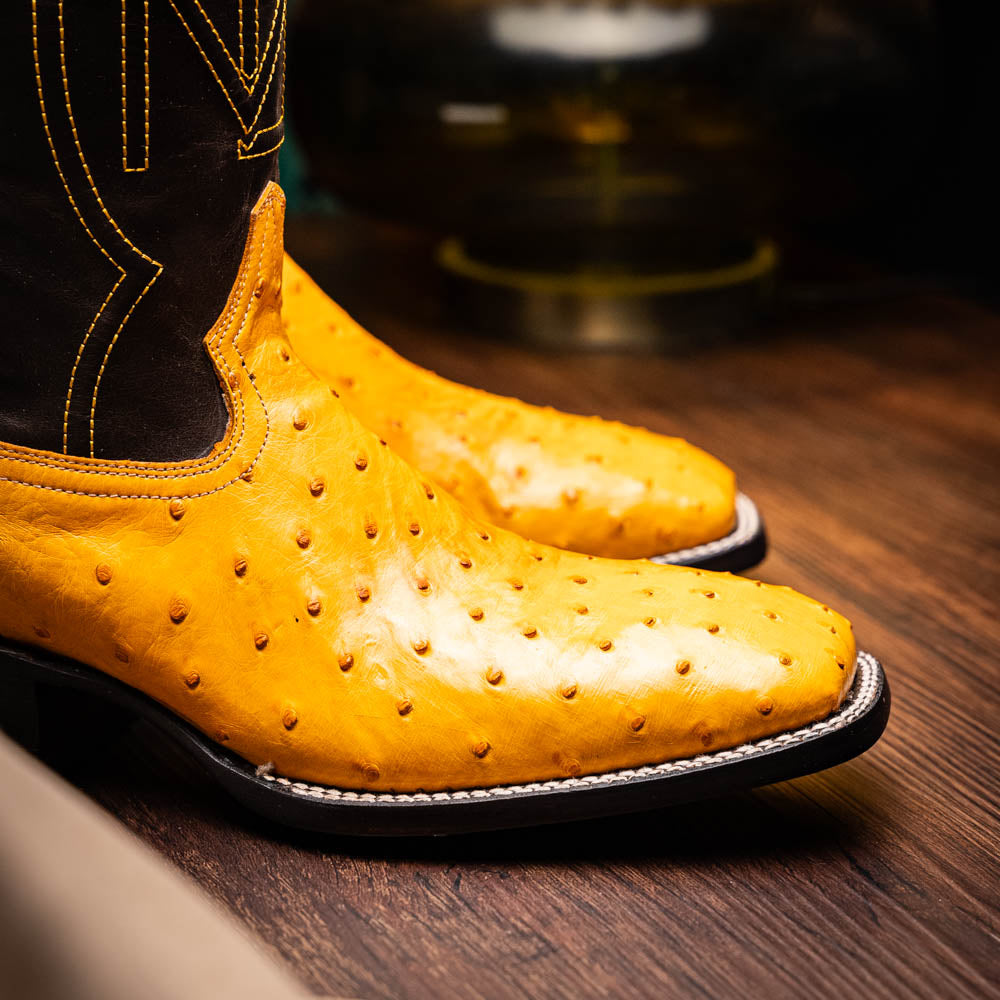 Alabama Buttercup ostrich skin cowboy boots from Western Collection, featuring full-quill texture and elegant craftsmanship.