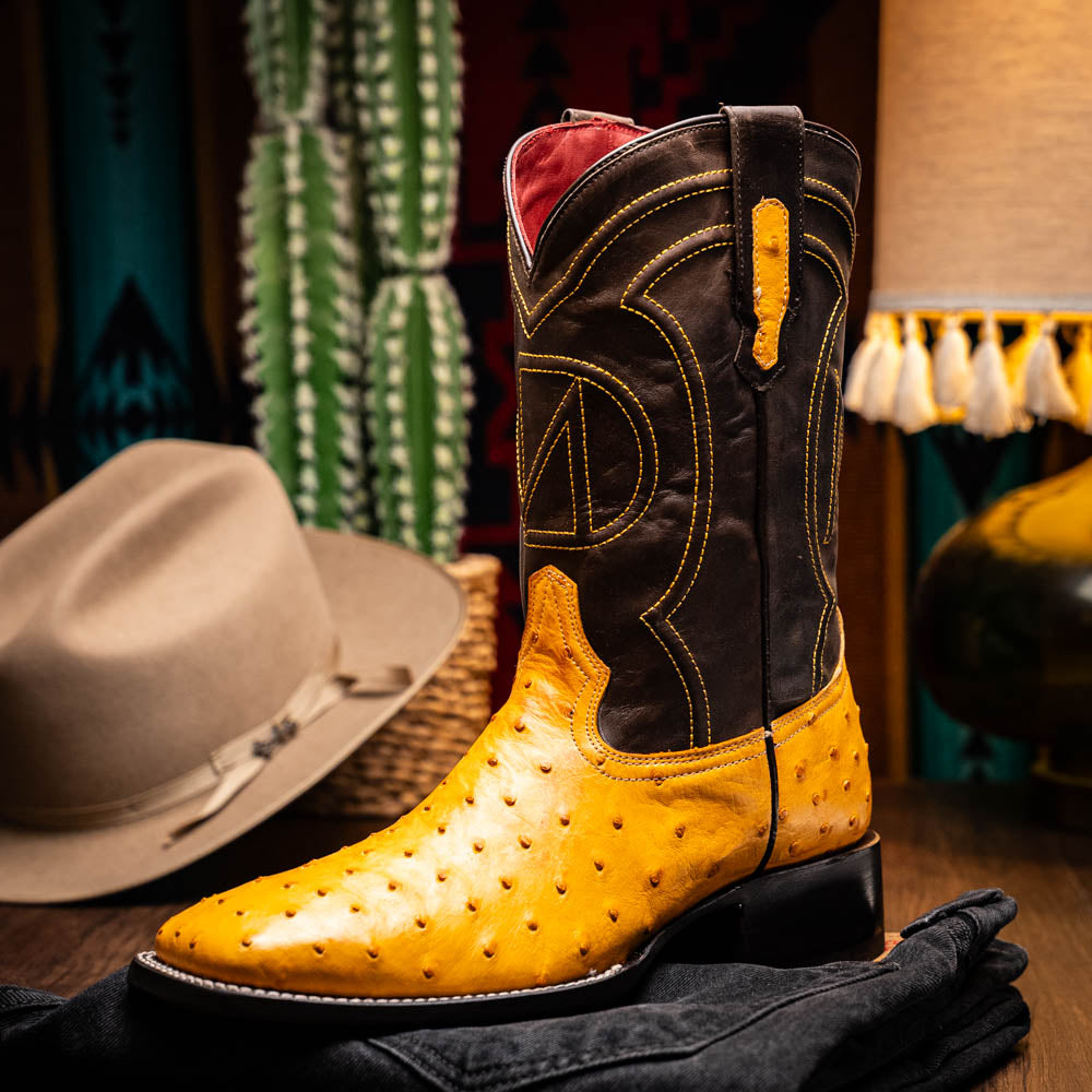 Alabama Buttercup genuine ostrich skin cowboy boot, showcasing Western craftsmanship and style.
