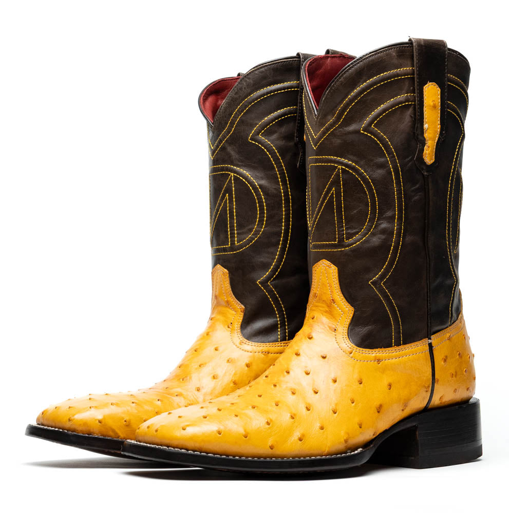 Alabama Buttercup Genuine Ostrich Skin Cowboy Boot with full-quill texture and full-grain leather shaft from the Western Collection.