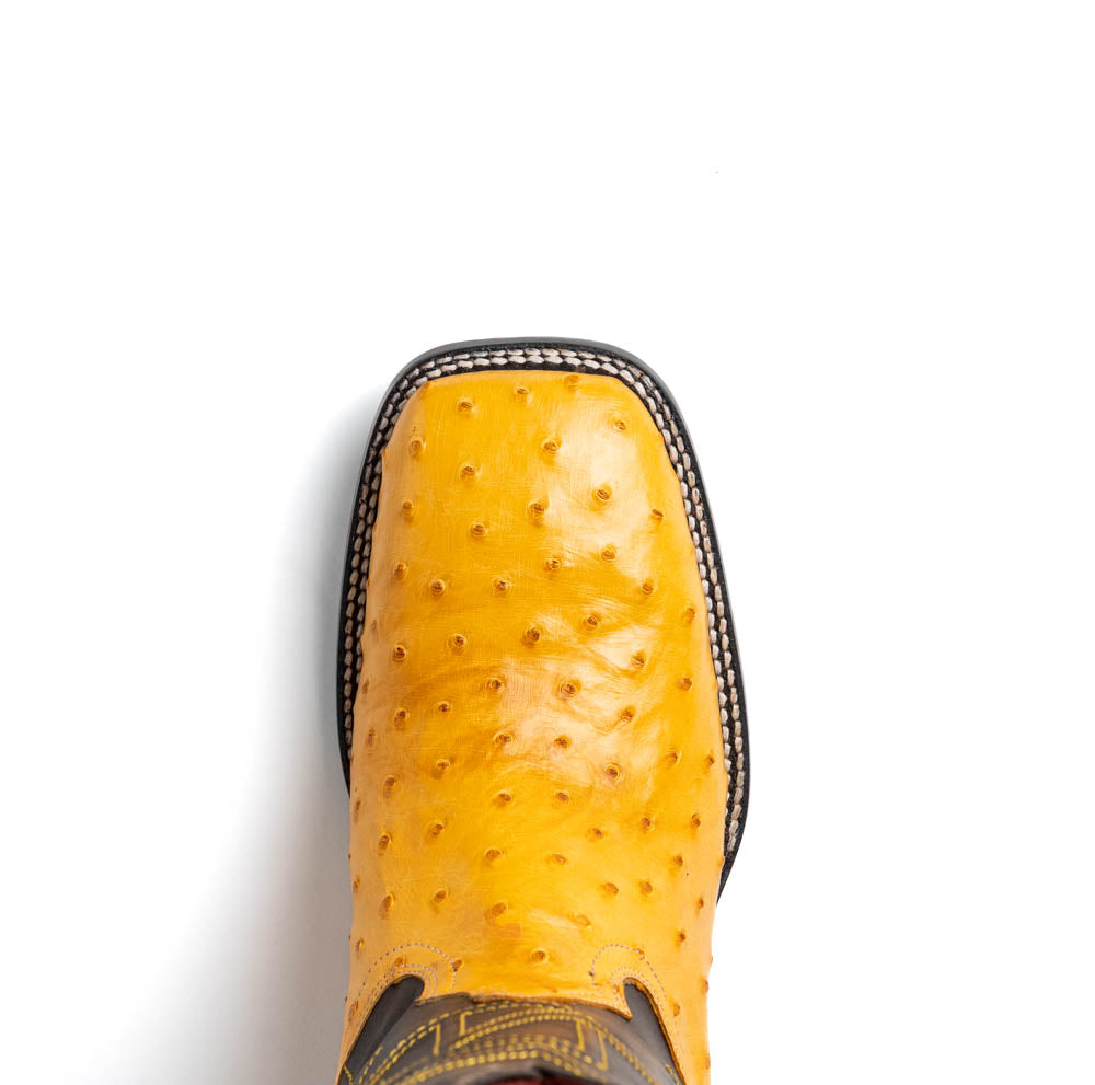 Alabama Buttercup Cowboy Boot with genuine ostrich skin vamp, showcasing craftsmanship and Western style.