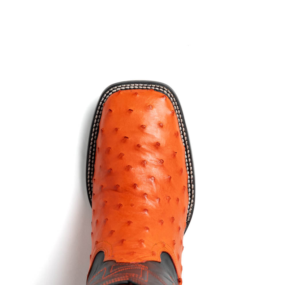 Alabama Orange genuine ostrich skin cowboy boot top view, Western Collection