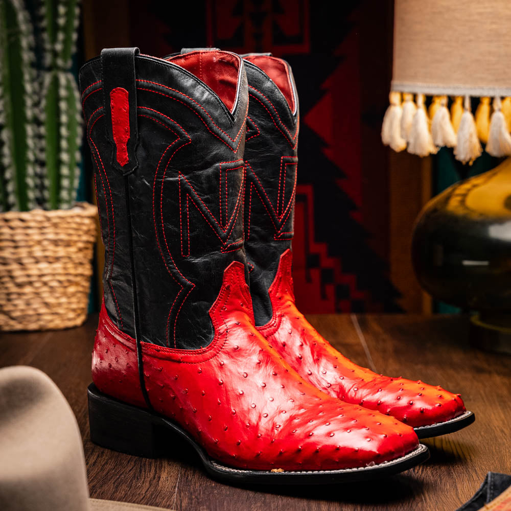 Alabama Red ostrich skin cowboy boots from Western Collection; genuine, durable and stylish footwear; pre-order available.