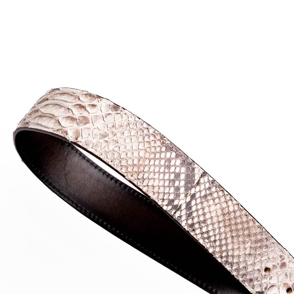 Arkansas Belt Natural made from genuine python skin with Western style design and antique brass buckle, offering exotic elegance.