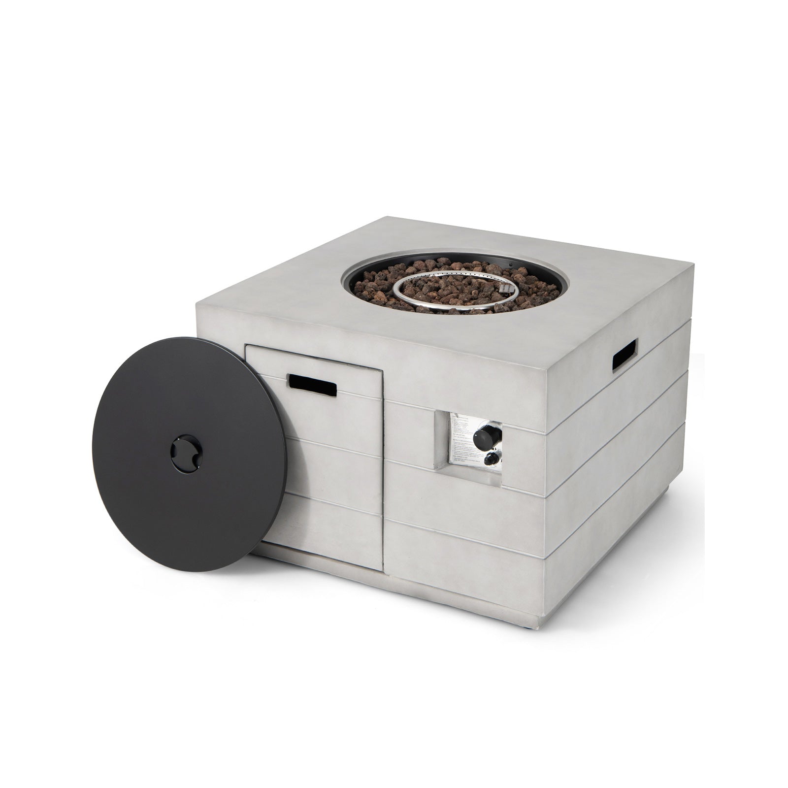 34 Inch Square Concrete Propane Fire Pit Table with Lava Rocks and Cover 50 000 BTU-Gray - elegant design, patio heating