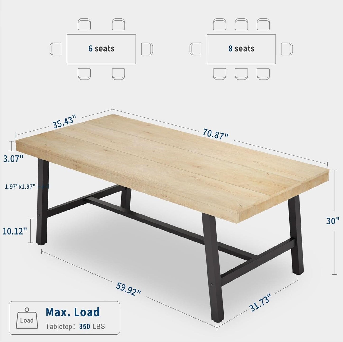 Industrial Dining Table 70.87 Inch Rustic Brown Wood