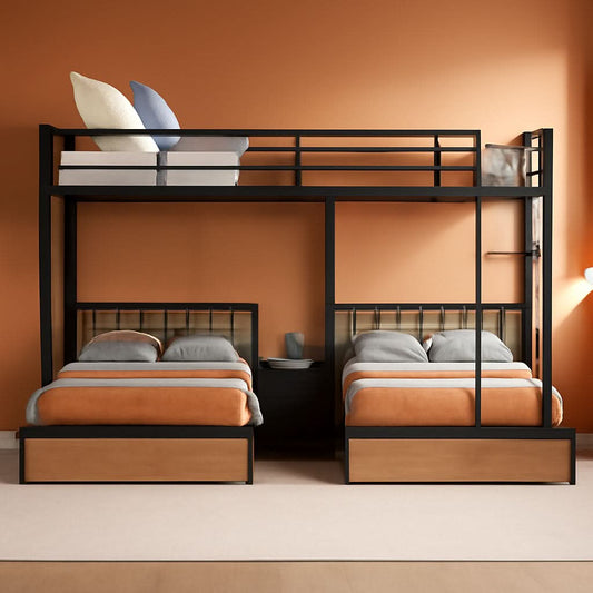 Black Metal Triple Bunk Bed With Drawers Full Over Twin Bunk Beds