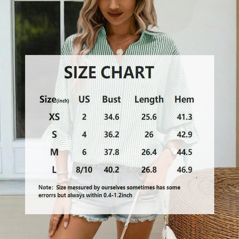 Women’s Striped V‑Neck Blouse with Ruffled Cuffs & Tie‑Back Slit