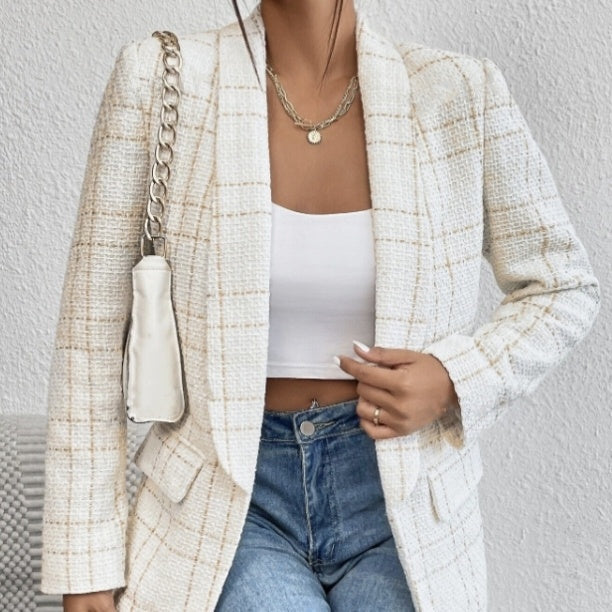 Ladies' Solid Color Linen Fake Pocket Design Fashionable Suit Jacket for casual spring and autumn style