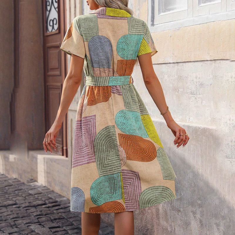Boho Floral Midi Dress for Women – V-Neck Short Sleeve Summer Casual Dress featuring vibrant patterns and a flattering fit.