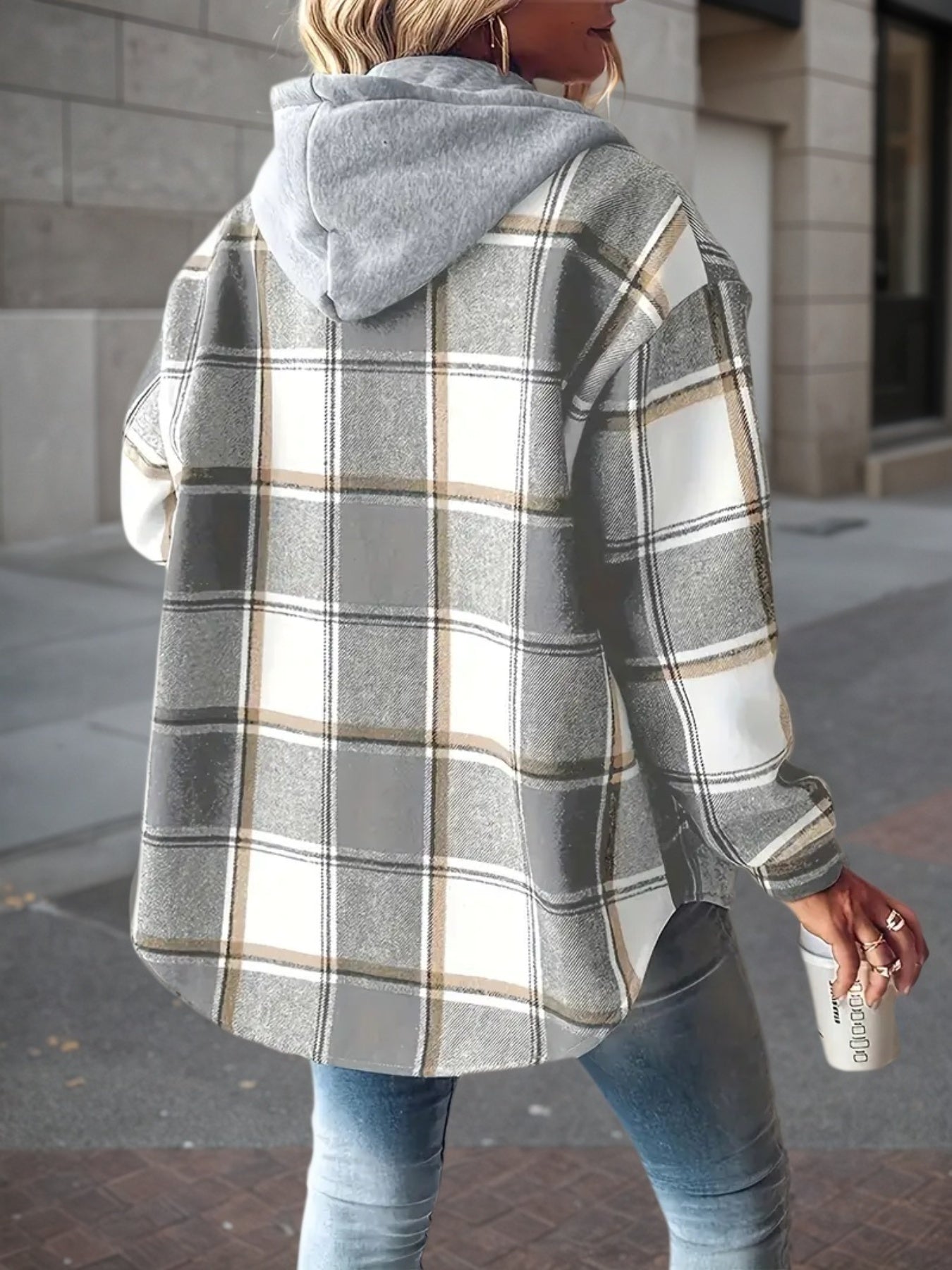 Women’s Plaid Hooded Jacket – Wool-Lined Long Sleeve