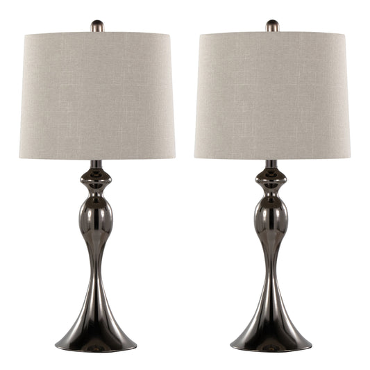 Ashland 27' Contemporary Metal Table Lamp in Gun Metal with Light Grey Textured Slub Linen Shade from Grandview Gallery by LumiSource - Set of 2