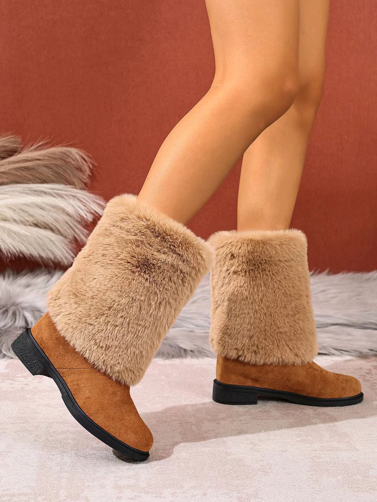Women’s Chunky Heel Snow Boots – Warm Winter Anti-Slip Ankle Boots