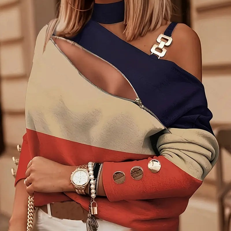 Women's Elegant Zip-Front Blouse