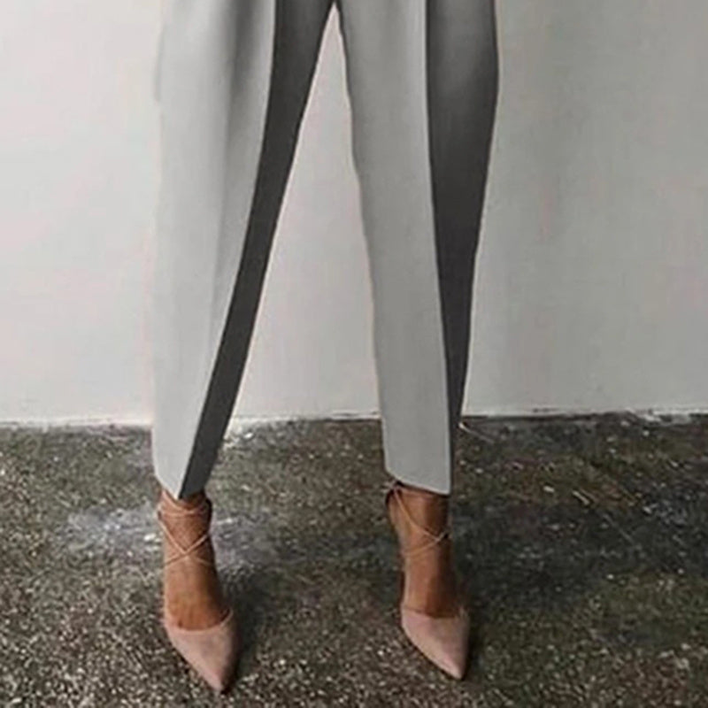 Women’s Solid Color 2-Piece Set – Long Sleeve Top & Pleated Pants Loungewear showcasing pleated pants with nude heels.