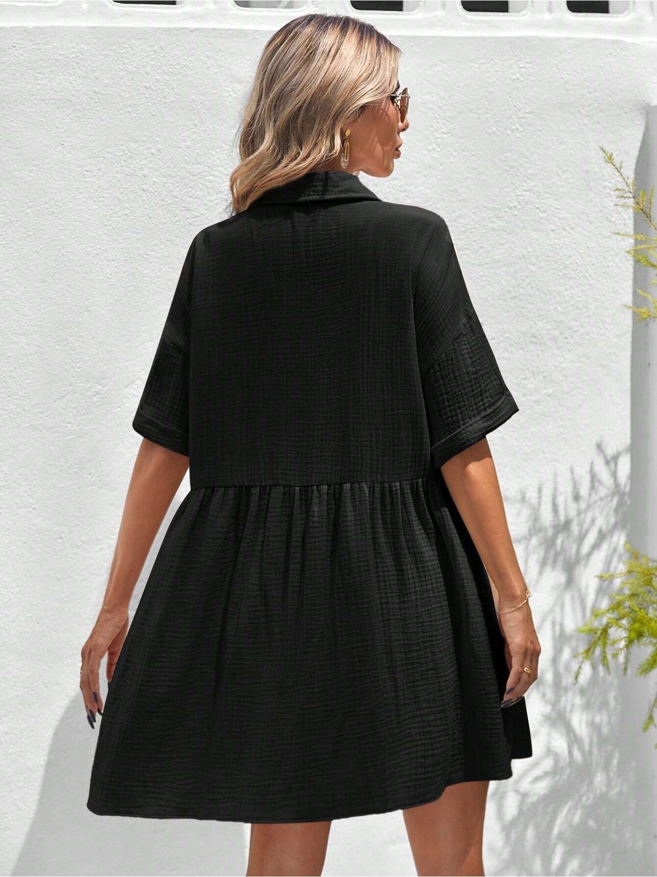 Women’s Ruffle Hem Shirt Dress – Loose Fit Summer Holiday Style