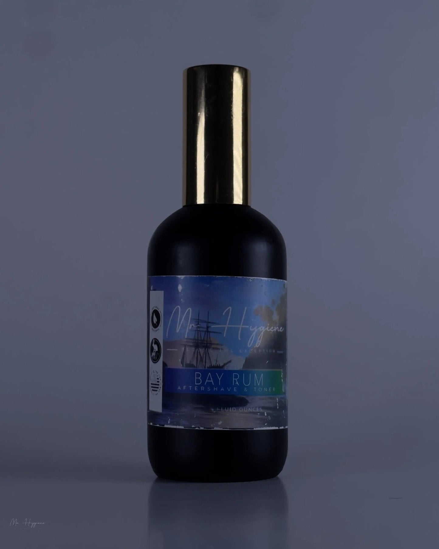 Bottle of Bay Rum Aftershave with nourishing and soothing properties for skin care