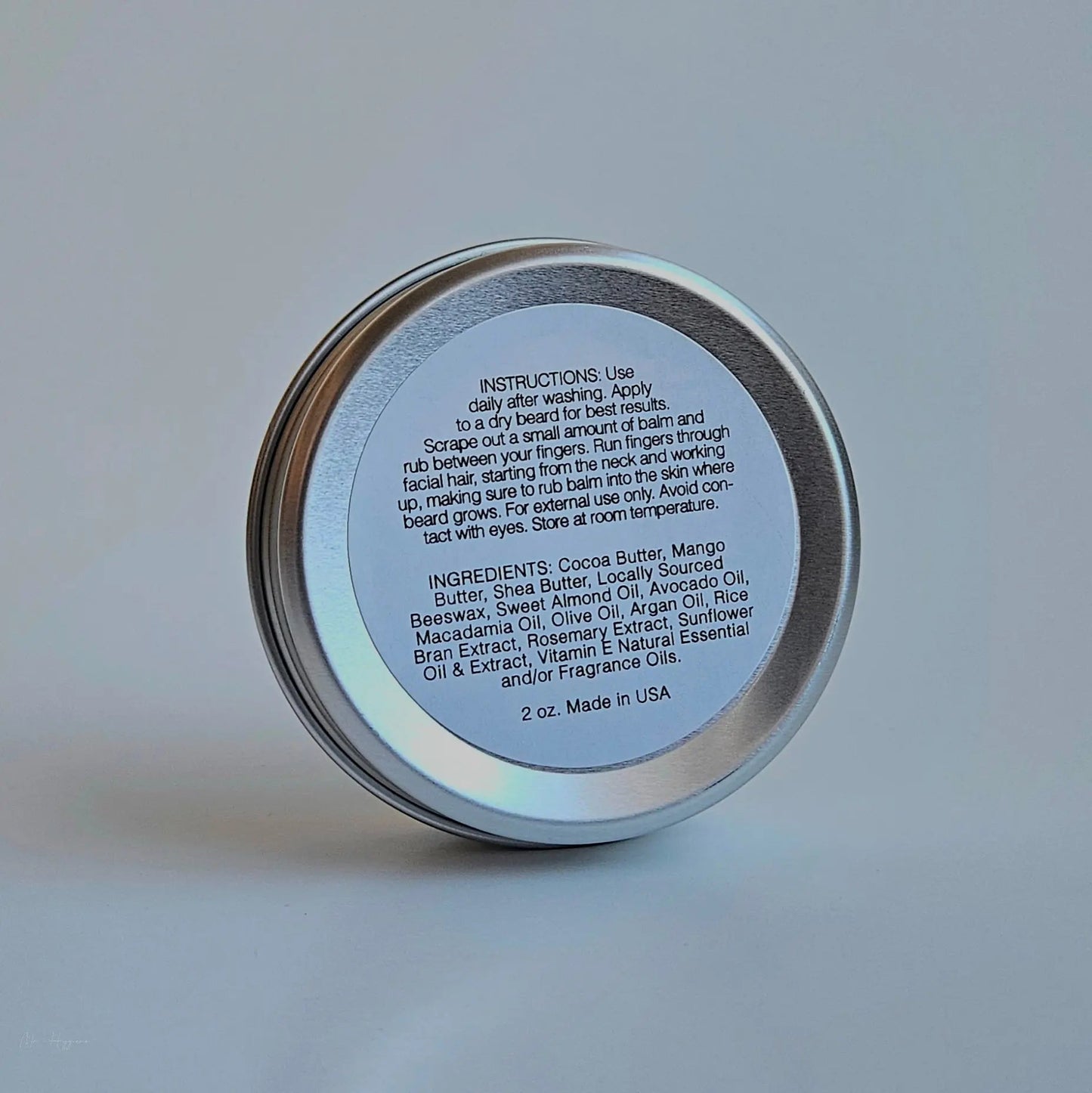 Bay Rum Beard Balm – Bold Scent & Daily Control tin with ingredients label