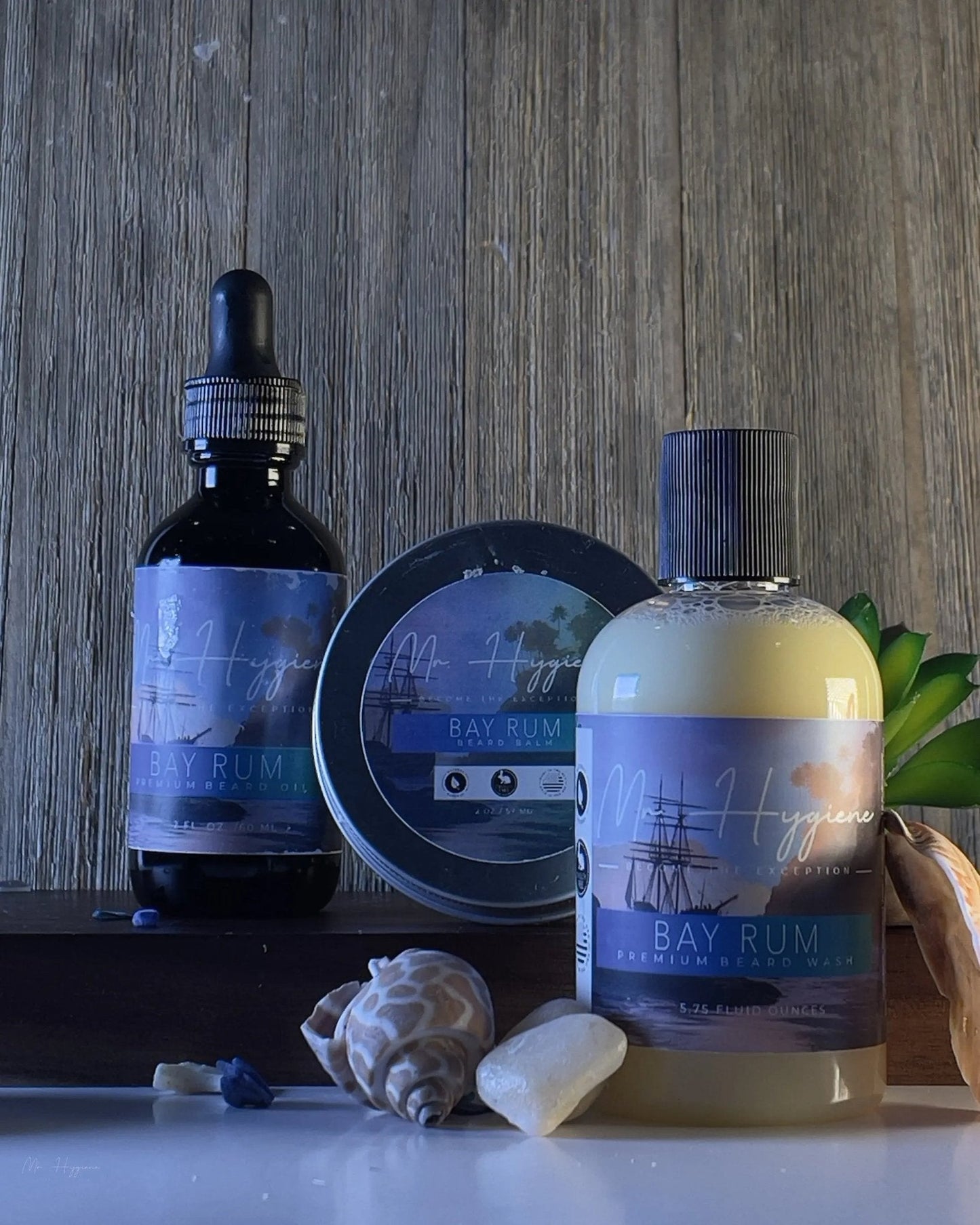 Bay Rum Mens Beard Kit – Bold Scent, Full Grooming Set displayed with beard oil and balm.