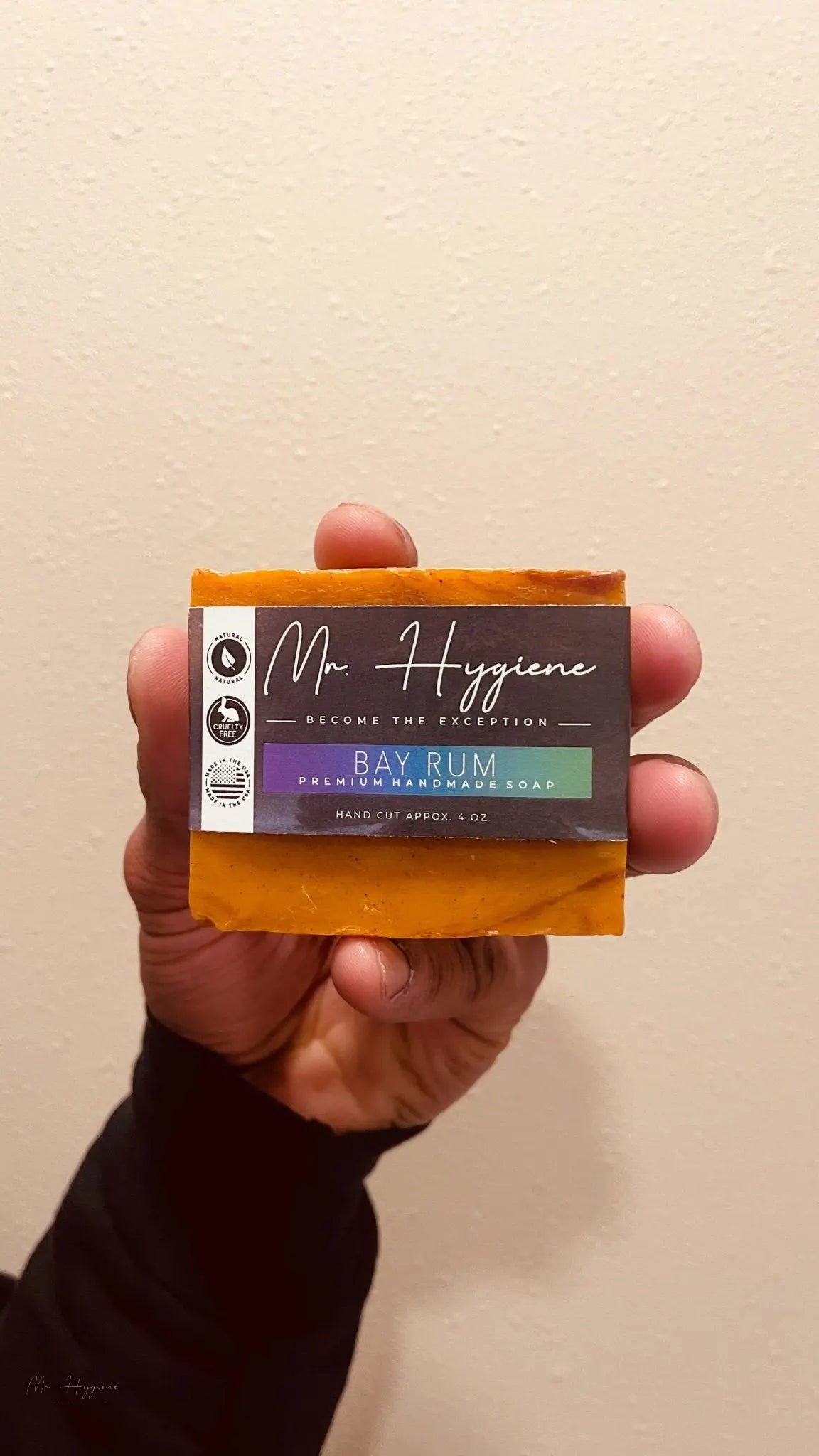 Bay Rum Mens Soap – Classic Scent, Modern Clean bar held in hand