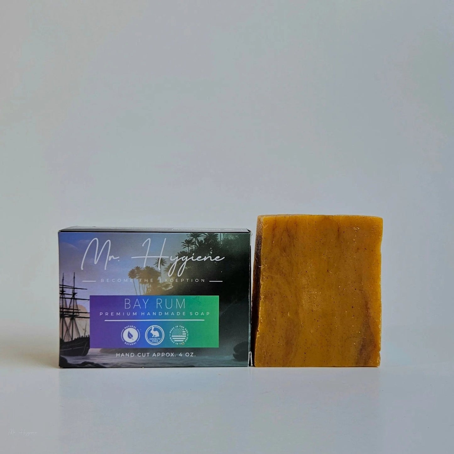 Bay Rum Mens Soap – Classic Scent, Modern Clean, exfoliating soap bar with packaging, aromatic and refreshing.