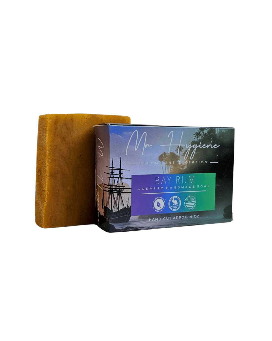 Bay Rum Mens Soap – Classic Scent, Modern Clean bar with packaging, offering invigorating aroma and sustainable cleansing.