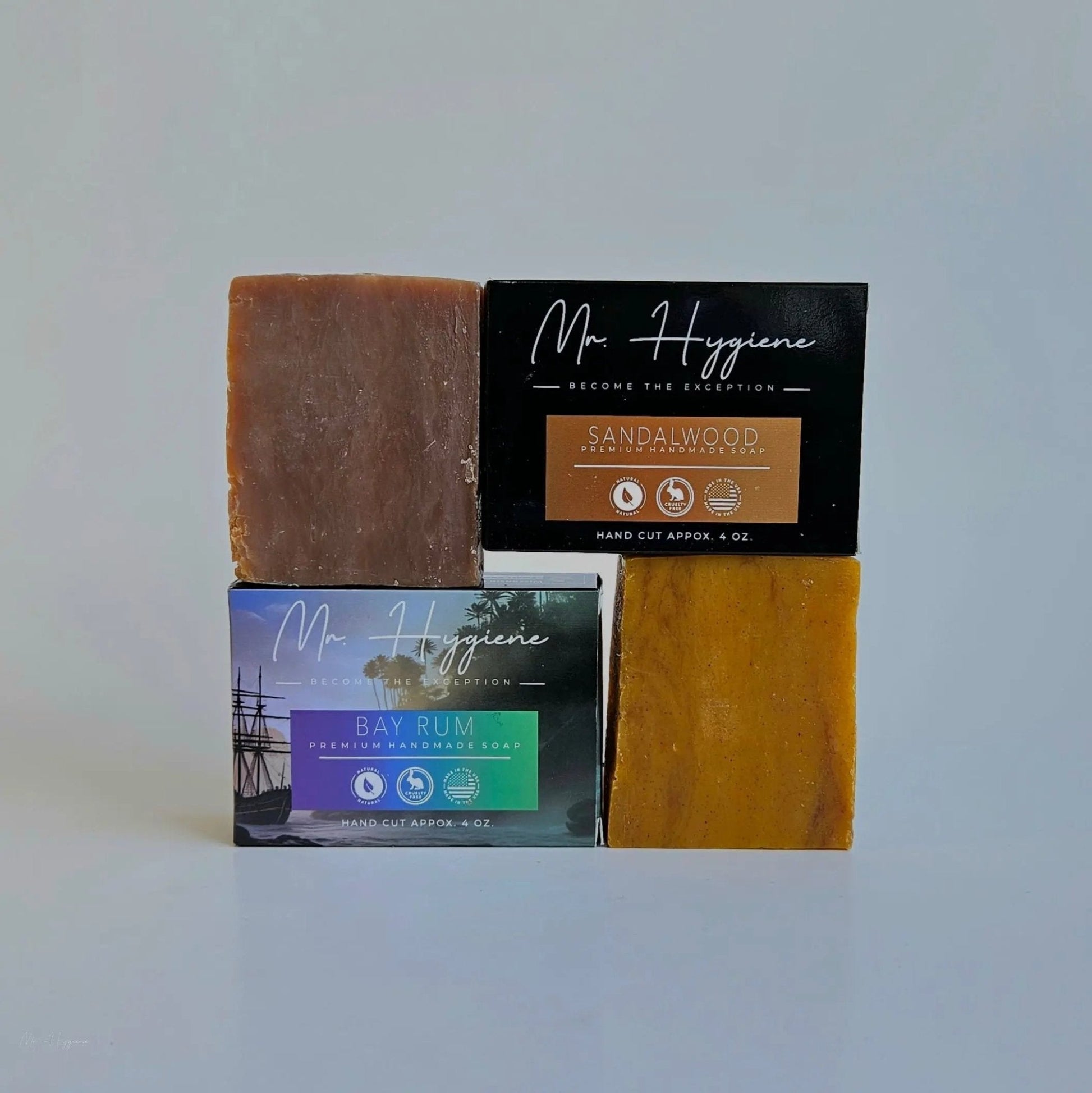 Bay Rum & Sandalwood Bar Soaps showcasing earthy and natural men's grooming products.