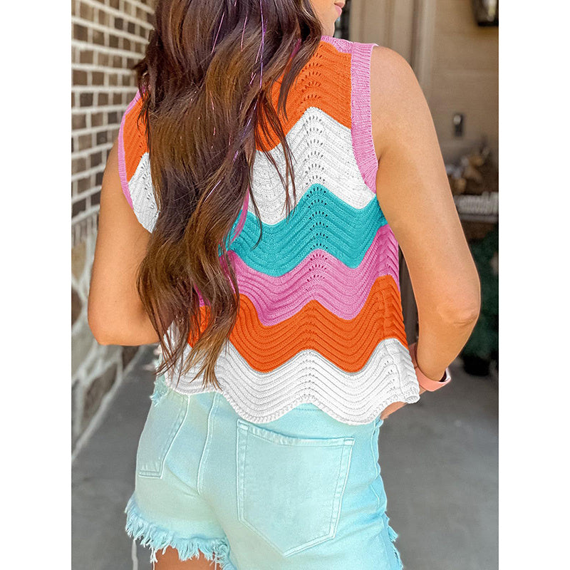 Women’s Rainbow-Striped Cropped Sweater Vest