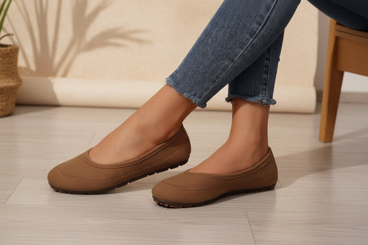 Woman wearing Women's Low-Cut Round Toe Loafers – Slip-On Flat Casual Shoes in a minimalist fashion setting