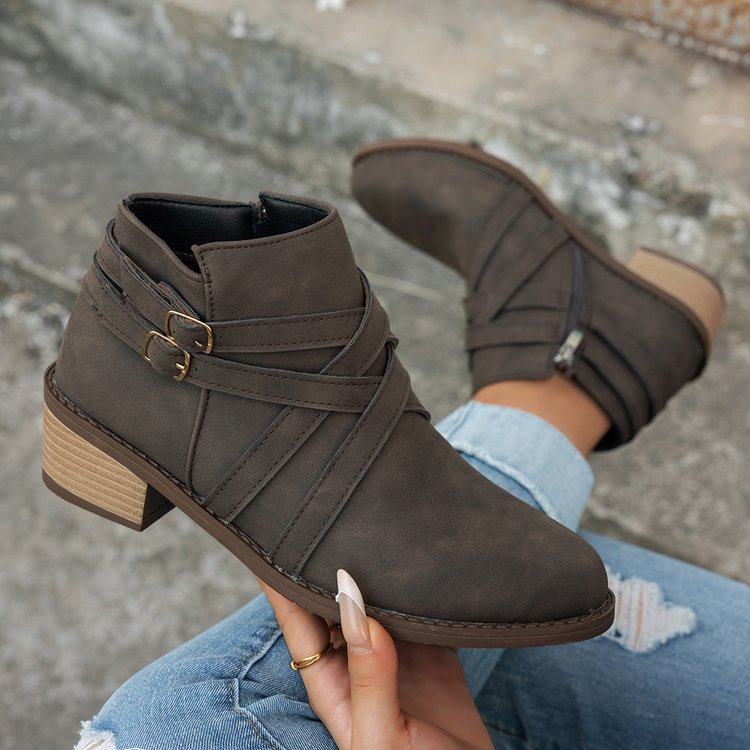 Women’s Retro High-Heel Ankle Boots – Chic Suede Single Boots