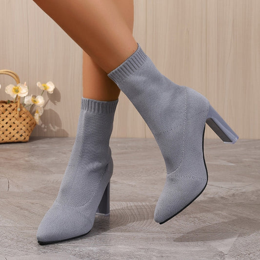 Women’s Chunky-Heeled Knitted Suede Ankle Boots