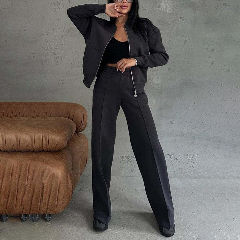 Women’s 2-Piece Zip-Up Sweatsuit Set — Jacket & Wide-Leg Sweatpants