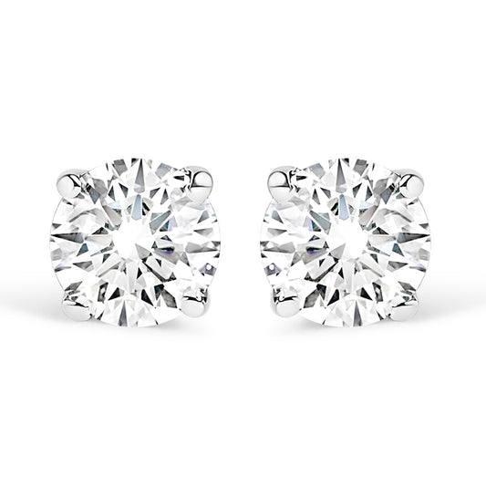 IGI Certified 14K White Gold 1.0 Cttw 4-Prong Set Brilliant Round-Cut Solitaire Natural Diamond Push Back Stud Earrings (G-H Color, I1-I2 Clarity)