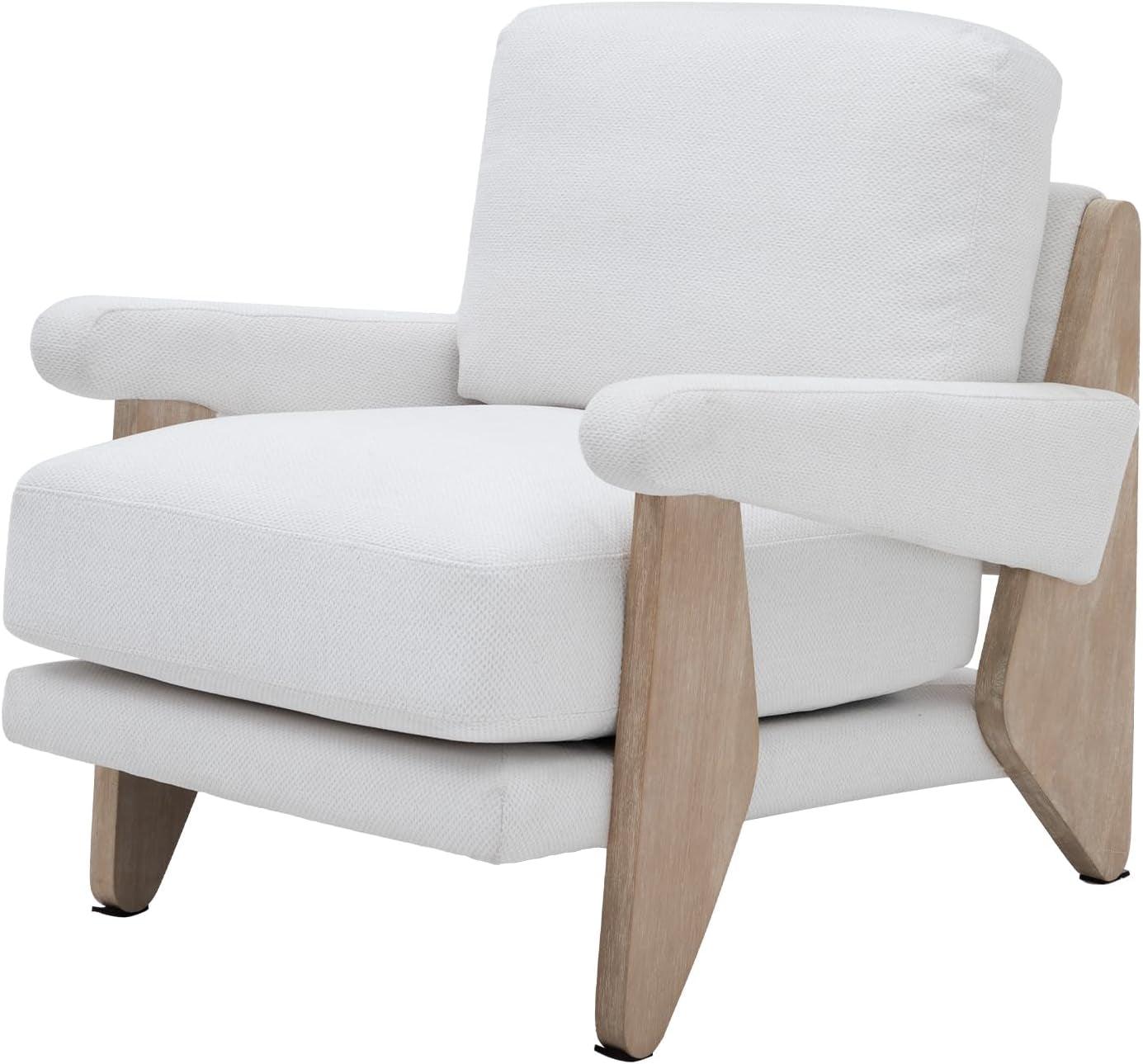 Ivory Chenille Accent Chair Solid Wood LivingRoomSet with ergonomic back support and durable wooden frame for modern home interiors.