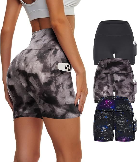 High Waisted Yoga Leggings 3 Pack – Tie-Dye Starry Sky Workout Pants including black, tie-dye, and starry sky designs.