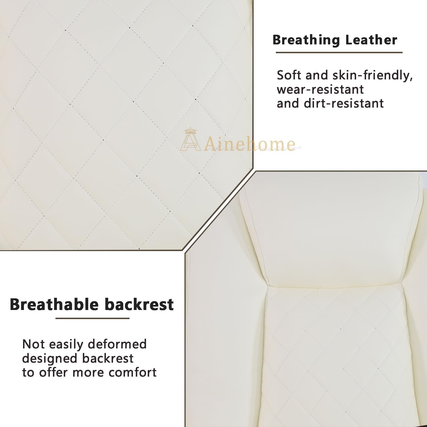 Close-up of creamy white leather quilted backrest details for Power Recliner Sofa Set With Wireless Charging Creamy White.