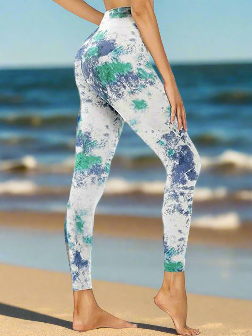 Cropped High-Rise Leggings – Sky Blue Print Workout Pants