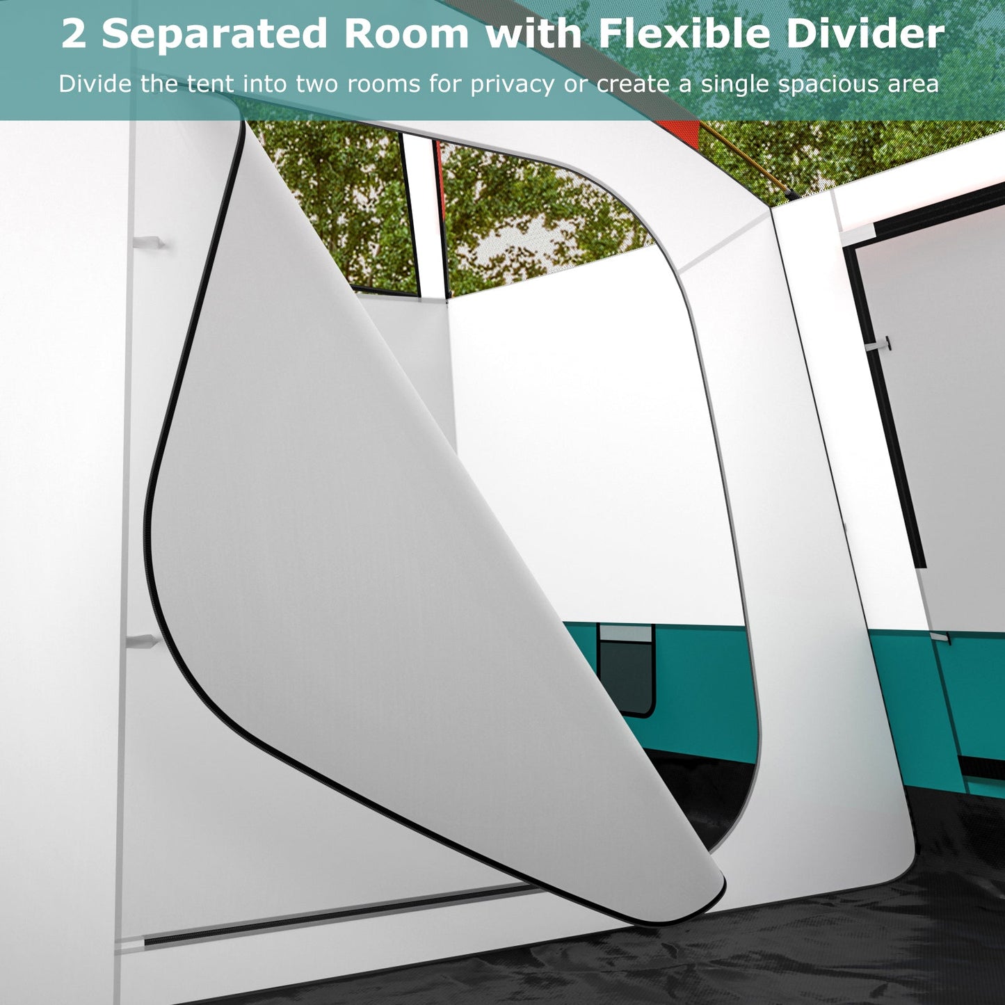 6-8 Person Camping Tent with Double Rooms and 2 Doors-Green showcasing flexible room divider