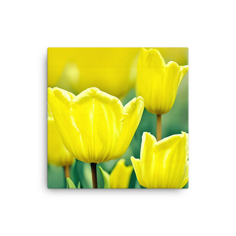 Sunny Garden Blooms print featuring vibrant yellow flowers with green leaves on canvas, perfect for home or office decor.