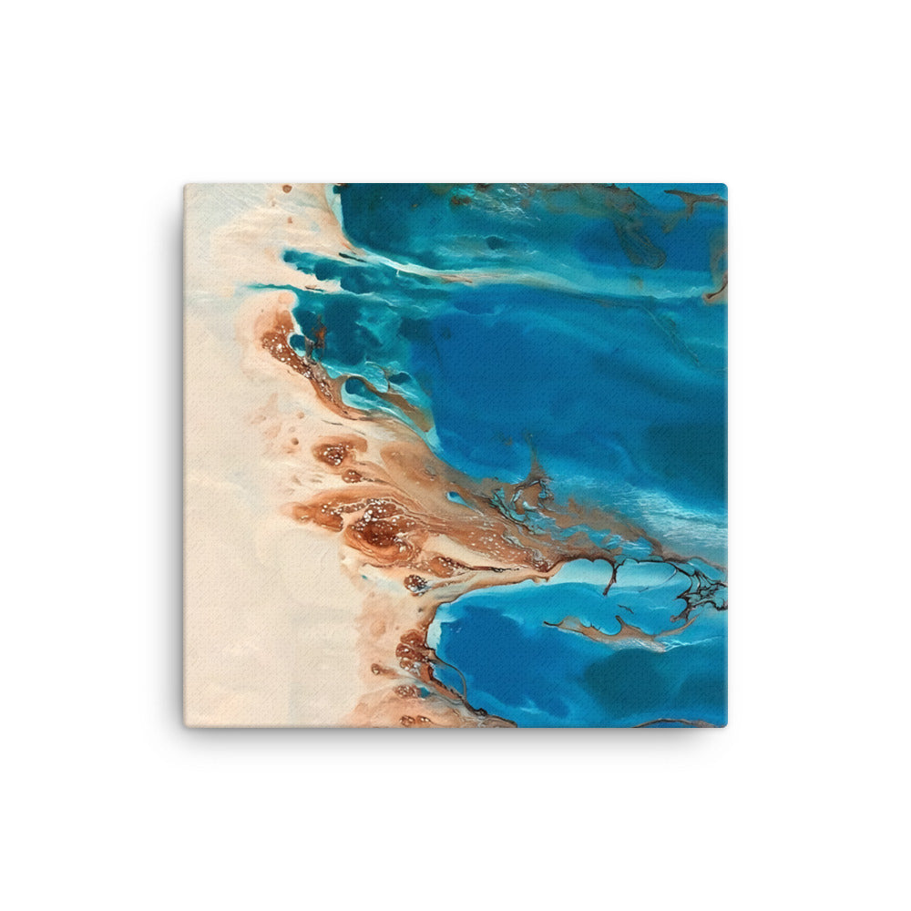 Los Roques canvas print featuring blue and brown waves in abstract design, portraying the serene beauty of Los Roques Archipelago.