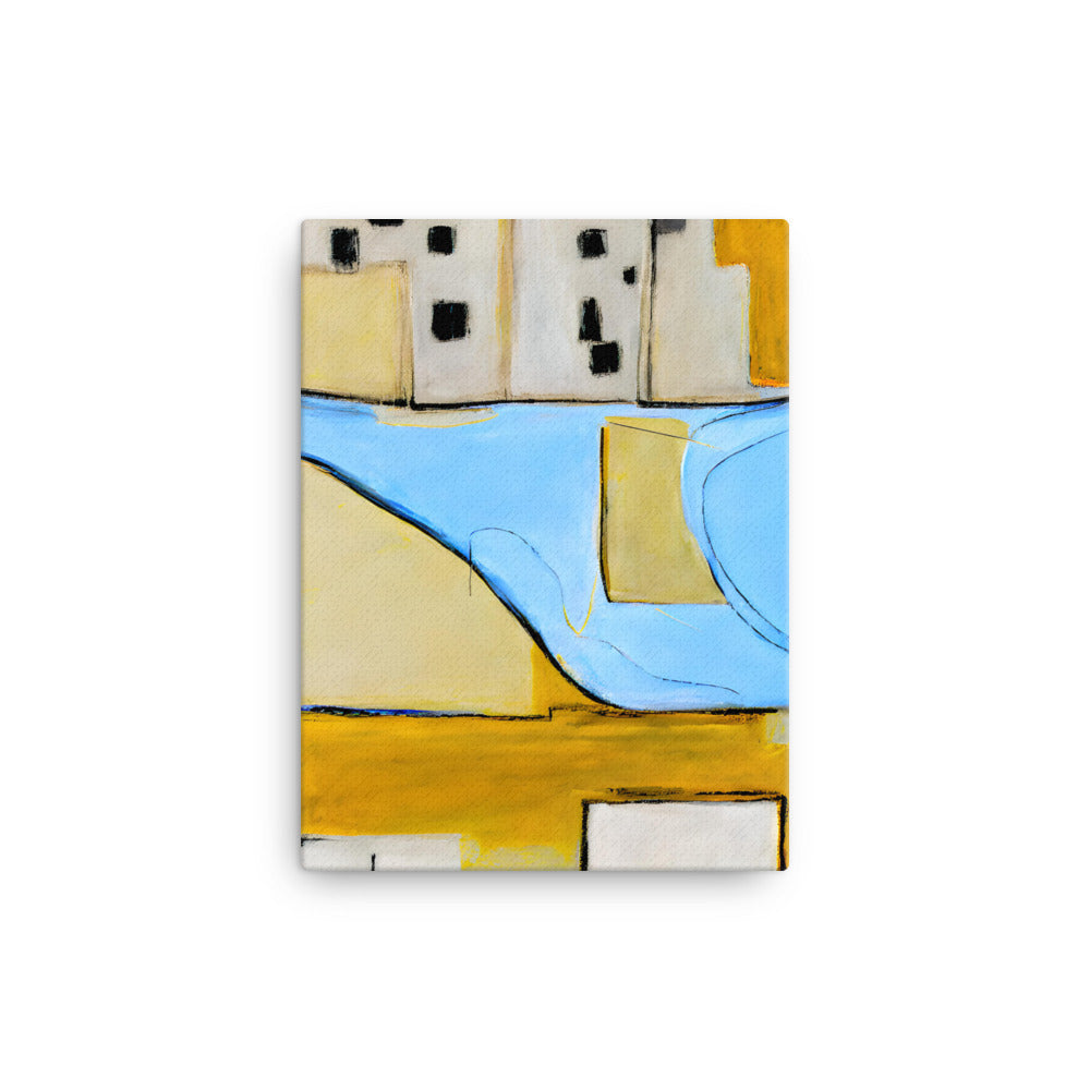 Canvas print of Chromatic Symphony I featuring abstract designs with bold black lines and vibrant colors for living room or bedroom decor.