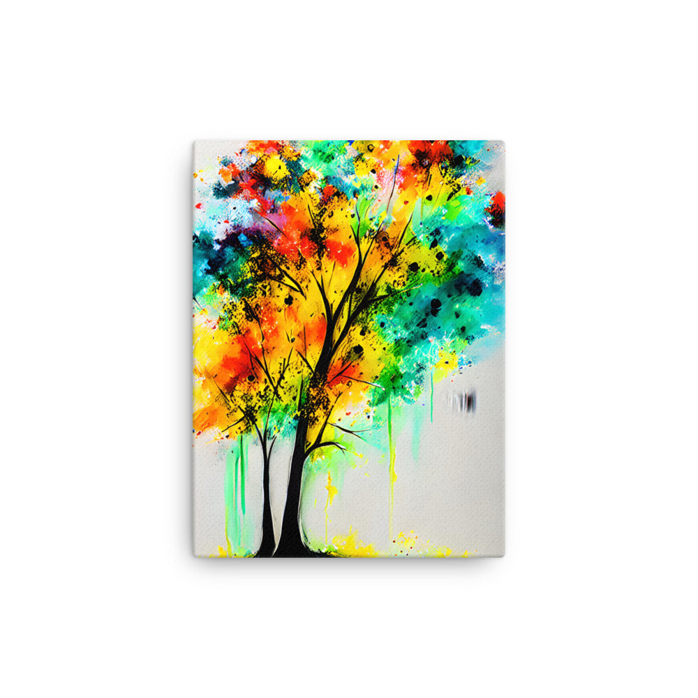 Rainbow Tree of Life canvas print with multicolor vibrant tree, oil painting, home decor
