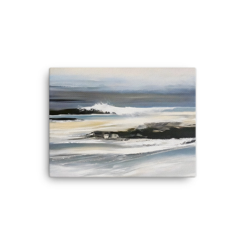 Canvas print of Ocean Waves Crashing on Rocks, showcasing ocean waves hitting rocks with vivid colors, perfect for coastal home decor.
