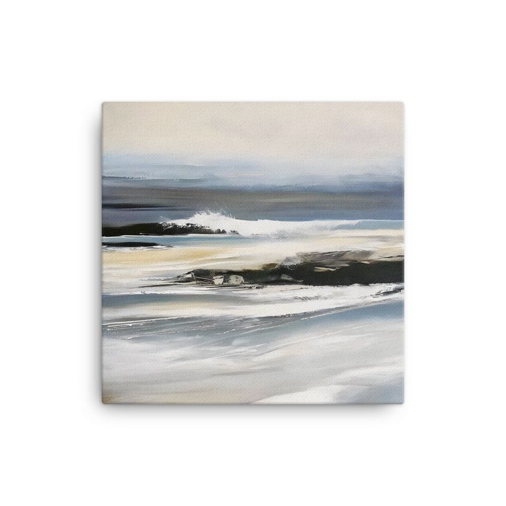 Canvas print of ocean waves crashing on rocks, capturing the mesmerizing power and beauty of the sea. Perfect coastal home decor.