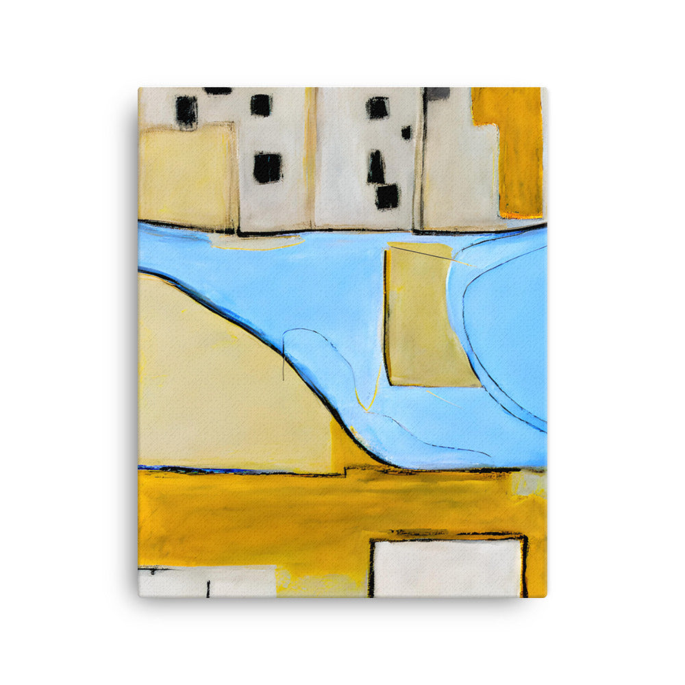 Canvas print titled Chromatic Symphony I featuring whimsical and bold black lines with a colorful abstract design.