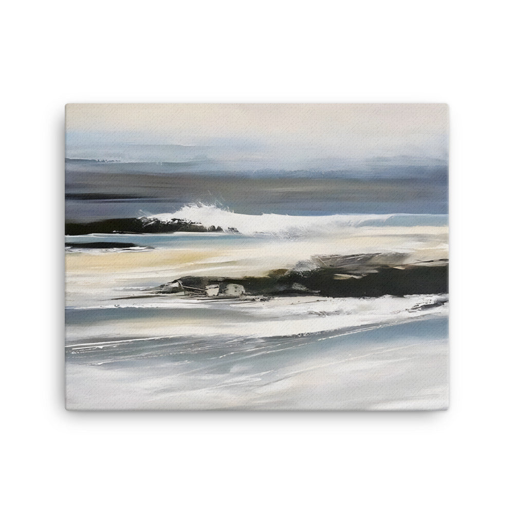 Canvas print of ocean waves crashing on rocks, showcasing natural beauty and coastal charm for home decor. Focus keyword: Ocean Waves Crashing on Rocks.
