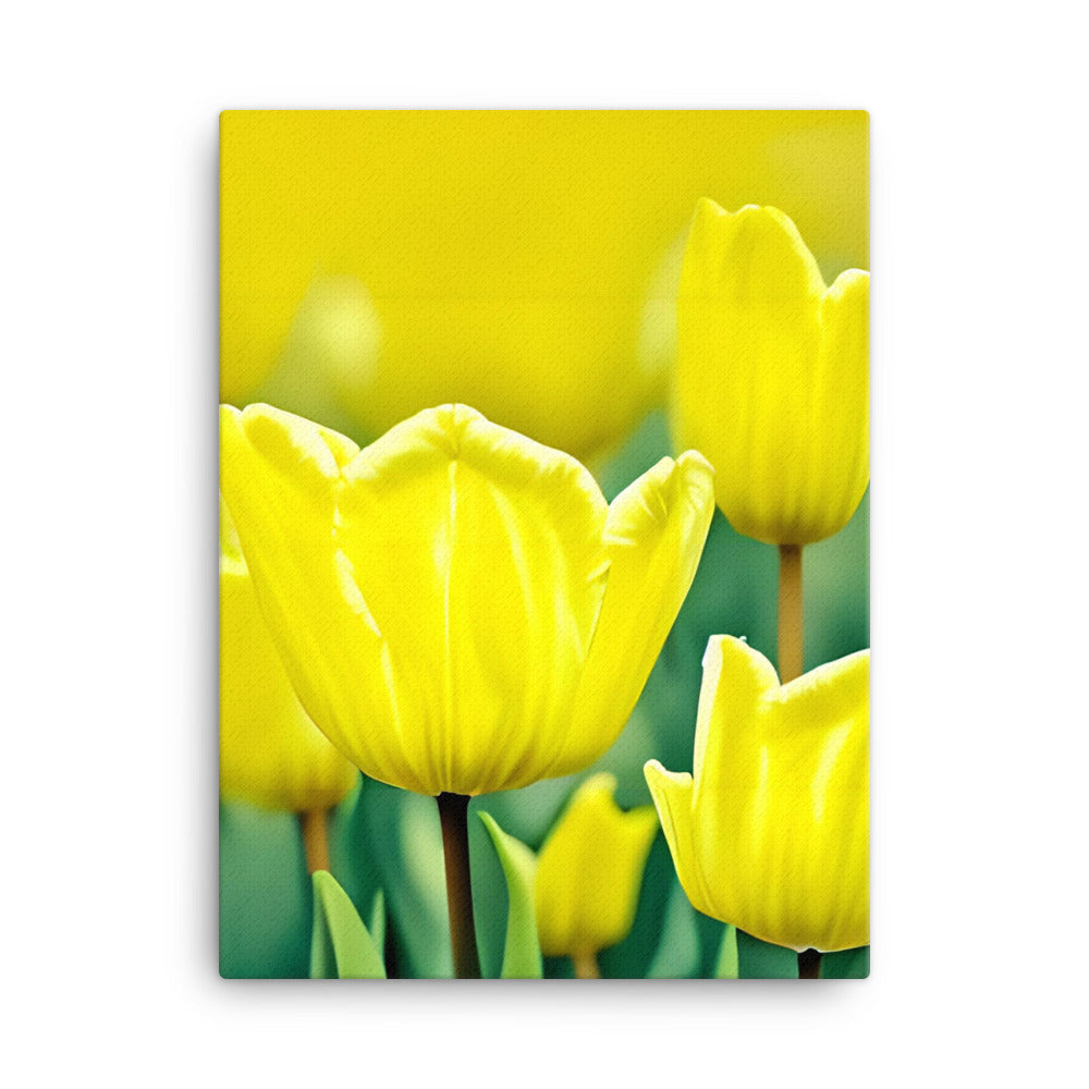 Sunny Garden Blooms - yellow flowers with green leaves on canvas