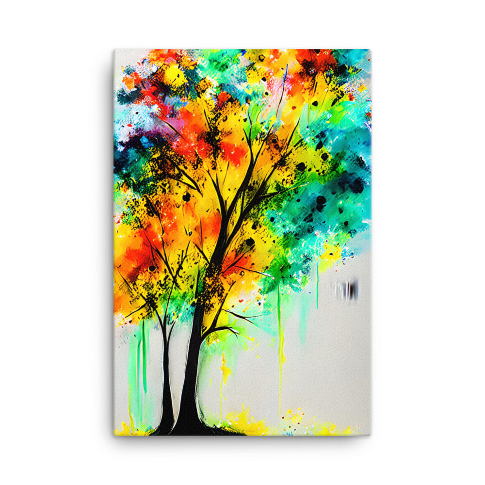 Vibrant Rainbow Tree of Life canvas print with multicolored abstract design for home decor